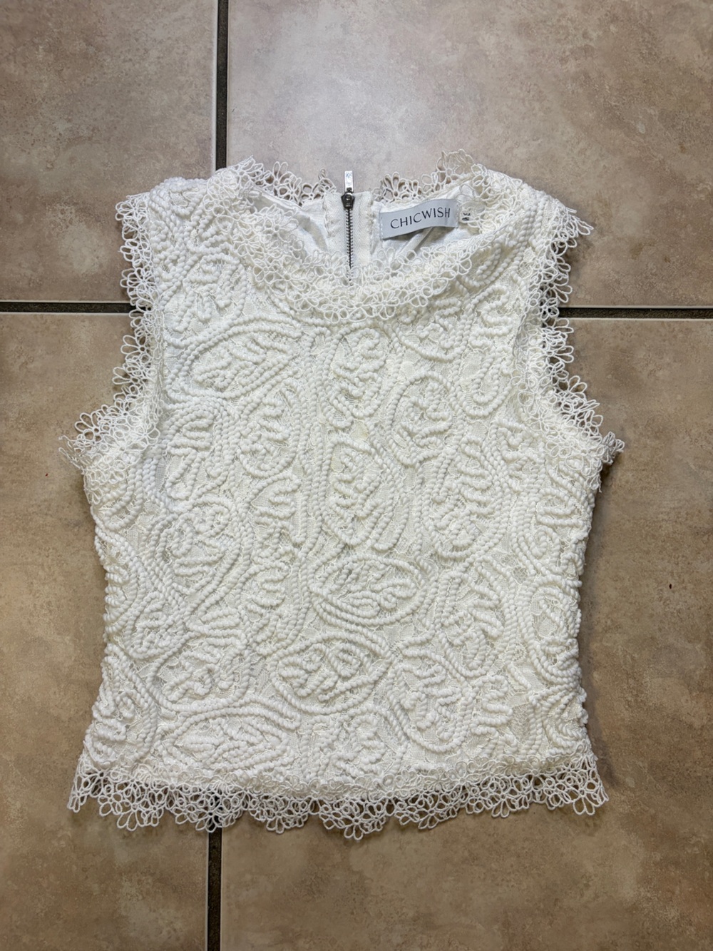 Chicwish Ivory Floral Lace Tank